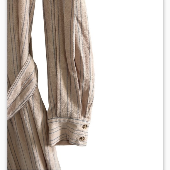 Free People Aubrey Belted Striped Shirtdress in Khaki Combo - Picture 12 of 14